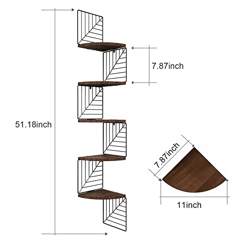 Love-KANKEI Corner Shelf Wall Mount of 5 Tier, Rustic Wood Floating Shelves Wall Shelves for Bedroom Living Room Bathroom Kitchen Office and More Dark Walnut - color: Dark Walnut