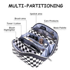BOYATU Travel Makeup Bag Cosmetic Bags for Women: Large Make up Bags Set of 3 - Portable Makeup Organizer with Compartments&Handle&Divider - Waterproof PU Leather Toiletry Bag(A-5-Checkered Mix Black) - color: A-911-Checkered Mix Black