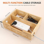 Cable Management Box – Large Extension Cable Organizer Box for Power Strips Floor Outlet Hider Durable Bamboo Cord Hider for Home Office Under Desk & Floor TV Wires Computer Router USB Hub Cables