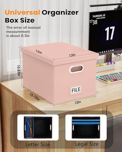 Oterri File Organizer Box with Lid, Portable Hanging File Box for Letter/Legal Files, Office/Decor/Home, Cream-pink (Leather), 1 Pack - color: Cream-pink(Leather), size: 1 pack