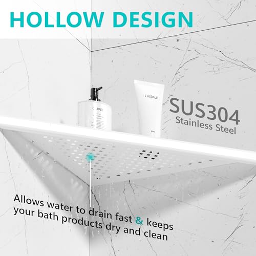 Qeke Bathroom Corner Shelf, Recessed 12" Shower Shelf Caddy, SUS304 Stainless Steel Shelf Wall Mount Triangular, No Drilling, Matte White - color: Matte White, size: 12"- 1 Pack