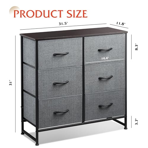 WLIVE Dresser for Bedroom with 6 Drawers, Closet Dresser with Fabric Bins, Chest of Drawers for Closet, Living Room, Hallway, Dark Grey - color: A-dark Grey