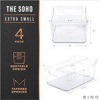 BINO | Plastic Organizer Bins, X-Small - 4 Pack | THE SOHO COLLECTION | Multi-Use Organizer Bins | Pantry & Freezer Bin | Plastic Storage Containers | Bin for Home & Kitchen Org - size: X-Small