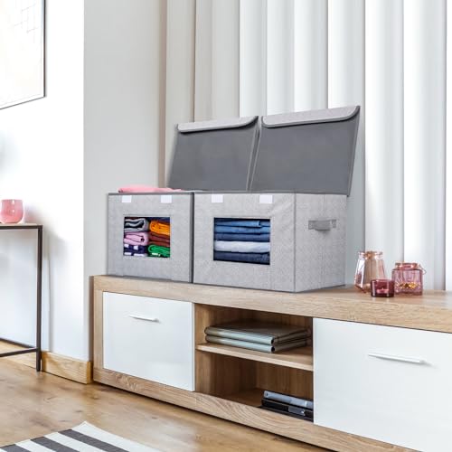 Univivi Larger Fabric Collapsible Storage Bins, Foldable Storage Boxes with Lids, Storage Cube Organizer Basket for Home, Closet, Bedroom(Gray, 17“ x 12” x 12") - color: Gray, size: 17''-2 Pack
