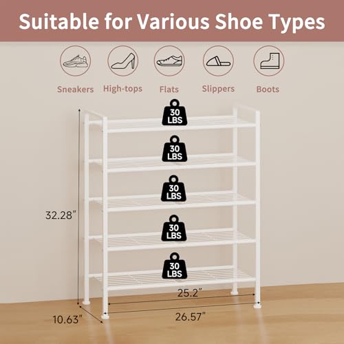 5 Tier Shoe Rack,Metal Shoe Storage Organizer Shelf for Closet,Entryway, Garage,Narrow Space(White, 5 Tier) - color: White, size: 5 Tier