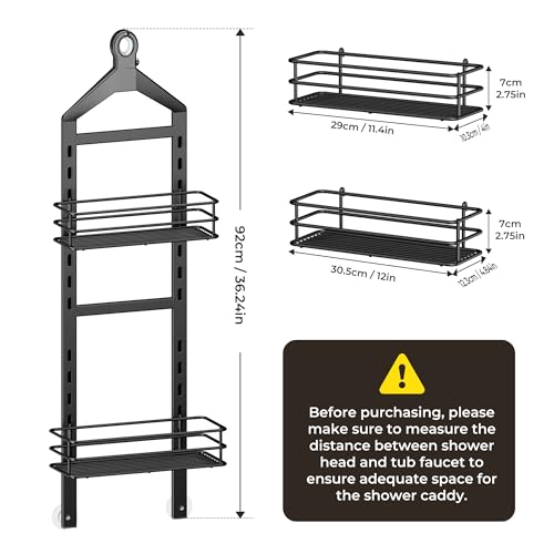 Orimade Adjustable Anti-slip Shower Caddy over Head, Rustproof Bathroom Hanging Shower Organizer with 2 Hooks for Razor, No Drilling Shower Shelves Storage Rack 2 Tier, Black - color: Black-2 Tier