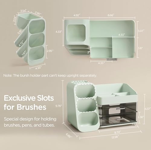 HBlife Makeup Organizer with Brush Holder for Vanity, Large Plastic Bathroom Countertop Organizer Skin Care Storage, Easy to Store Lipsticks, Nail Polishes, Perfumes, Eyeshadow Palettes, Green - color: Green, size: Large