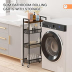 DGSNADGO Slim Rolling Storage Cart, 4-Tier Kitchen Cart on Wheels, Narrow Utility Cart with Handle and Wooden Tabletop for Small Space in Kitchen, Living Room, Bathroom, Rustic Brown and Black - color: Rustic Brown+black