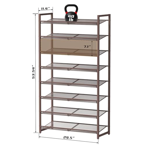 8Tier Metal Tall Shoe Rack,Large Shoe Rack for Closet,entryway,Garage, with Adjustable Flat or Angled Shelves, Hold 32-40 Pairs Shoes ﻿ - color: Bronze, size: 8Tier