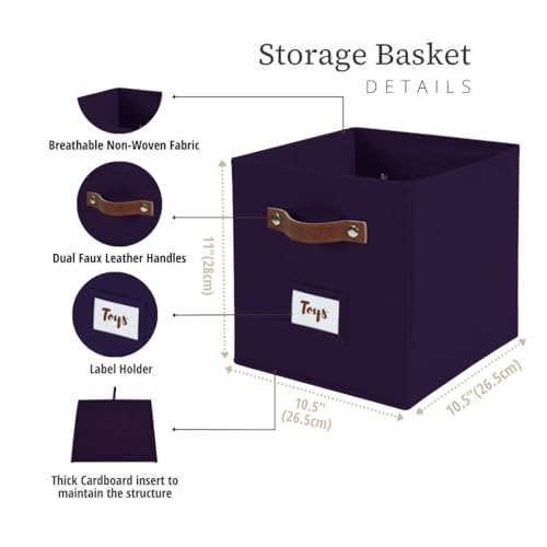 DECOMOMO Storage Bins, Cube Storage Bin with Labels, Fabric Storage Cubes for Shelves (10.5" x 11" / 6pcs, Deep Violet) - color: Deep Violet, size: Cube 11" / 6pcs