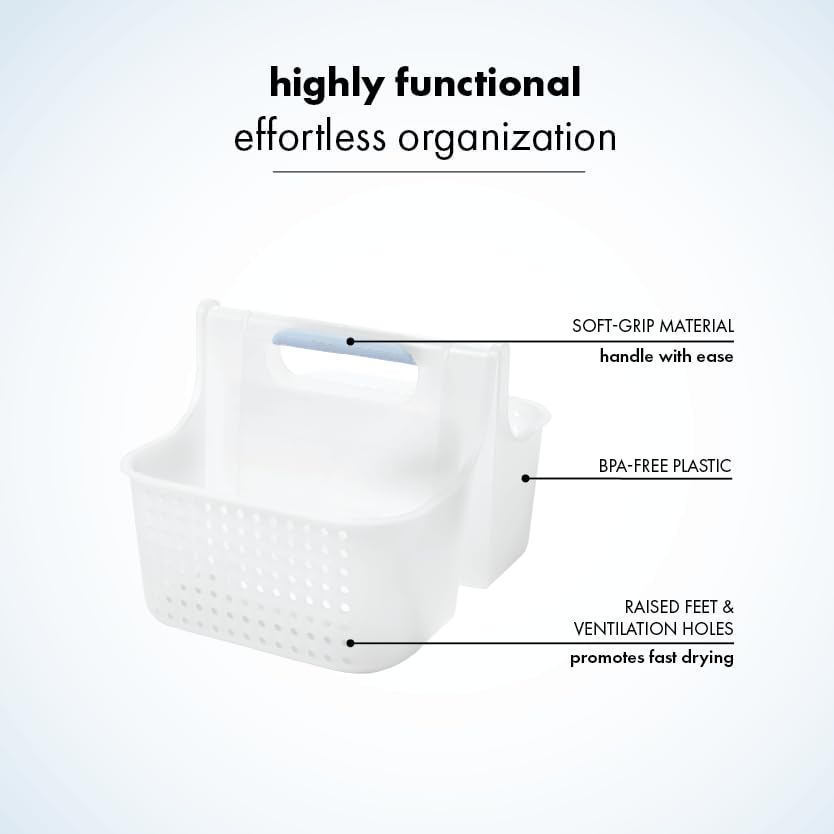 madesmart Large Portable Shower Caddy, Hold Soap, Shampoo, Hair Supplies and Beauty Products, Cleaning Supplies Organizer for Home, Dorm, Plastic Shower Tote, Soft Handle, Blue - color: Blue, size: Large