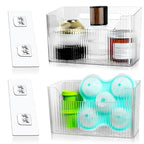 2 Pack Cabinet Door Organizer, Adhesive Wall Mounted Organizer Bins, Clear Storage Caddy, Stackable Basket for Kitchen Cabinets, Bathroom, Pantry, Office, and Tabletop Organization