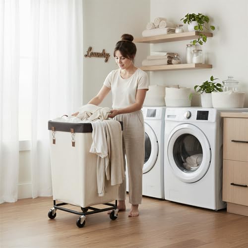 StorageWorks 160L Laundry Basket with Wheels, Large Rolling Hampers for Clothing Organizer, Dirty Clothes Basket for Hotel, Home, Closet, Dorm, Beige - color: Beige, size: 160L