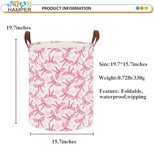 NTAOHAMPER Laundry Hamper,Laundry Basket,Baby Nursery Hamper,Waterproof Storage Bin,Clothes Organizer Basket,Room Decor(Pink Bowknot) - color: Pink Bowknot