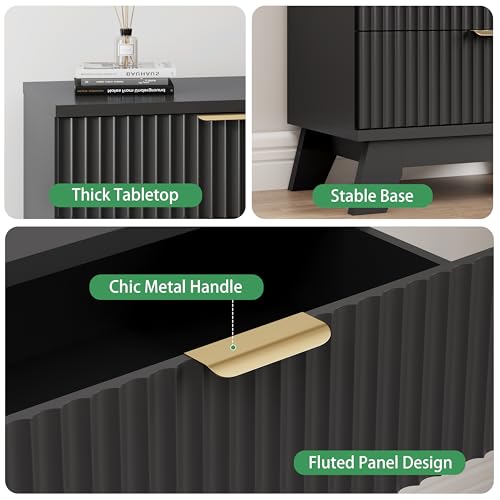 Fluted Dresser for Bedroom with 3 Drawers, 24" Wide Modern Chest of Drawers with Metal Handle, Wooden Dresser TV Stand, Wood Closet Clothes Storage Drawer Organizer for Living Room, Hallway, Black - color: Black, size: 13.8"D x 23.6"W x 30.5"H (3 Drawers)