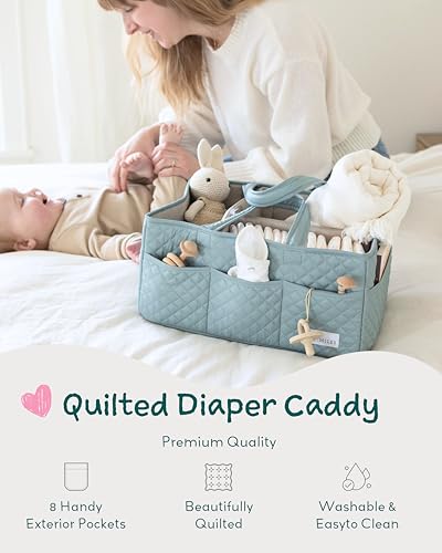 Lily Miles Baby Diaper Caddy Organizer, Quilted Nursery Storage Basket for Newborn Essentials and Diaper Changing Station, Gift for Baby Shower and Registry Must-Have (Willow Green) - color: Willow Green