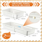 2 Pack Deep Drawer Organizer Bins, Sliding Drawer Organizer Bin Expandable and Adjustable Tray for Kitchen Utensils, BBQ Tools, Towels, Durable Plastic Sliding for Easy Storage(12.4-17.7") - size: 12.4-17.7"