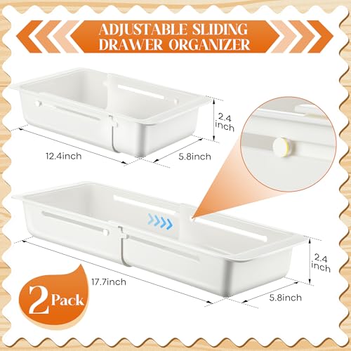 2 Pack Deep Drawer Organizer Bins, Sliding Drawer Organizer Bin Expandable and Adjustable Tray for Kitchen Utensils, BBQ Tools, Towels, Durable Plastic Sliding for Easy Storage(12.4-17.7") - size: 12.4-17.7"
