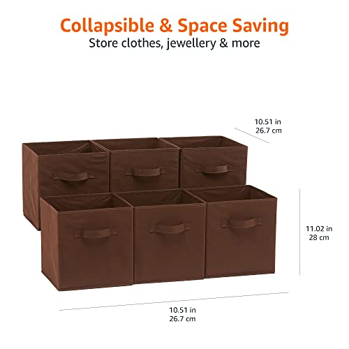 Amazon Basics Collapsible Fabric Storage Bins with Handles, Cube Organizer, Lightweight Fabric, 10.5"x10.5"x11", Brown, 6-Pack - color: Brown, size: 10.5"x10.5"x11"