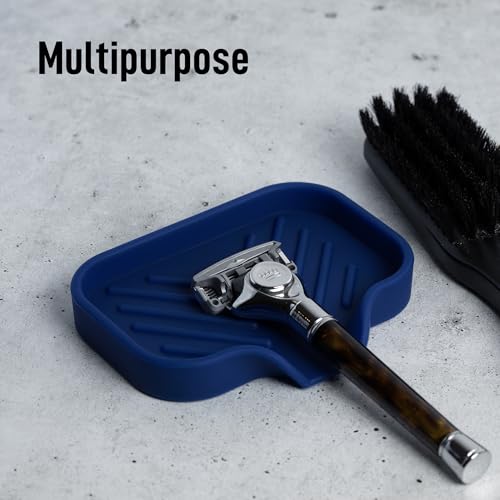 Zulay Kitchen Small Silicone Sponge Holder (4.9x3.3”) – Space-Saving Sink Organizer Tray for Sponge, Soap, Brush & More – Compact Non-Slip Dish for Kitchen & Bathroom (Dark Blue) - color: Dark Blue, size: Small (4.9x3.3)