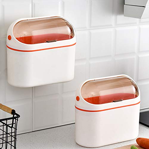 LALASTAR Lint Bin, Mini Desktop Trash Can with Lid for Office Countertop, Mountable Tiny Wastebasket for RV, Dorm, Freezer, Laundry and More (Orange) - color: Orange