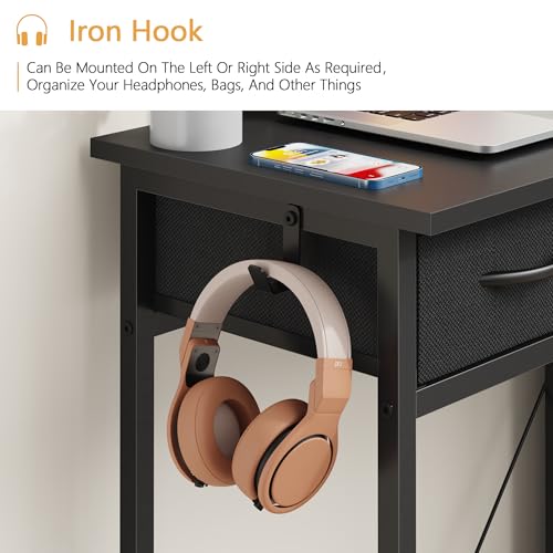 HIGDBFE Small Desk with 5 Fabric Drawers, 33 Inch Writing Desk for Home Office, Simple PC Desks for Small Place, Kids Girls Teen Study Table Vanity for Bedroom, Dorm, Black, 14" D - color: Black