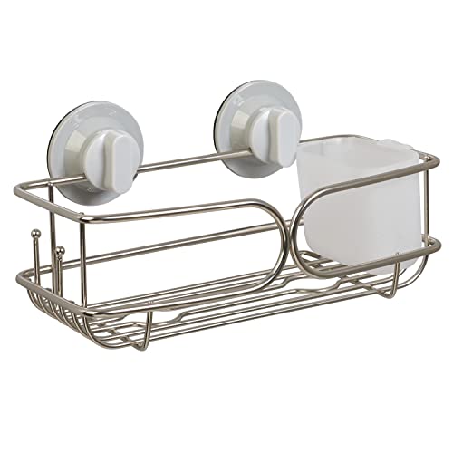 Zenna Home Adhesive or Suction Mount Shower Basket, Rustproof Shower Storage and Bath Organizer Caddy, No Tools, No Drilling, Easy Wall Mount Installation, Power Grip Pro, Stainless Steel - style: Basket