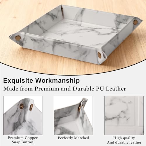 Valet Tray Desktop Storage Organizer – Premium PU Leather Catchall Bedside Vanity Tray Nightstand Caddy Holder for Remote Controller, Keys, Phone, Wallet, Coin, Jewelry,Marble White - color: Marble White