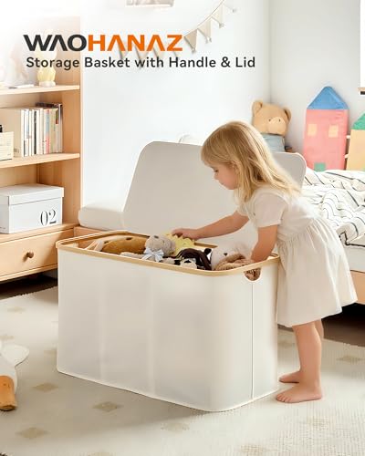 Fabric Storage Bin with Lid, 80L Large Capacity Collapsible Laundry Basket for Clothes, Toys, Blankets, Organizer Caddy for Living Room, Bedroom, Bathroom - color: White, size: 135L