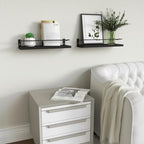 RICHER HOUSE Bathroom Shelves, Black Floating Wall Shelf Organizer Over Toilet Storage with 2 Shelves - color: Black