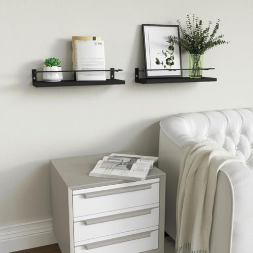 RICHER HOUSE Bathroom Shelves, Black Floating Wall Shelf Organizer Over Toilet Storage with 2 Shelves - color: Black