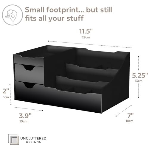 Uncluttered Designs Large Black Vanity Organizer - Countertop Mens Organizer With Drawers for Cologne, Deodorant, Beard, Shaving Lotion, Perfume & Skincare - Perfect for Bathroom & Bedroom Storage - color: Black
