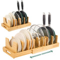 Wisreach Bamboo Pot Lid Organizer, Adjustable Kitchen Organizer for Cabinet, Expandable Pot and Pan Storage Rack, Kitchen Organization for Lids, Bakeware, and Cutting Boards