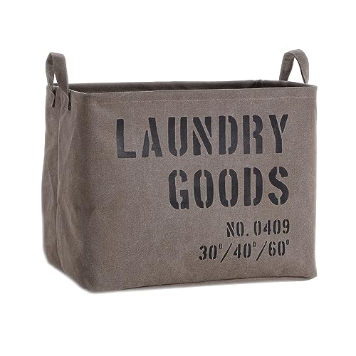 Danya B. LY117 Decorative Canvas Laundry Basket with Handles - Portable Collapsible Foldable Clothes Hamper - Khaki Green