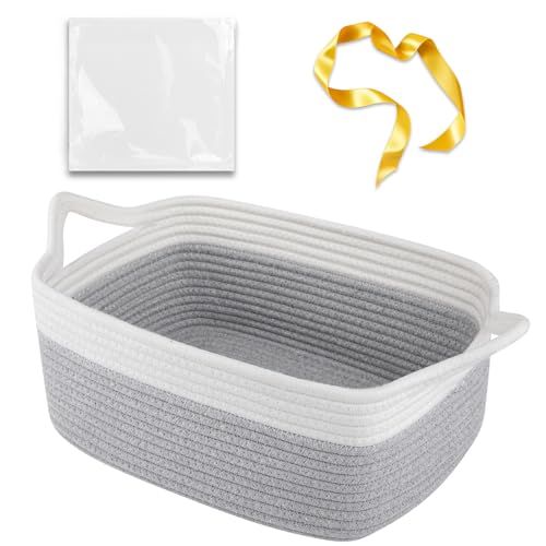 OIAHOMY Woven Basket, Gift Basket Empty with Gift Bags and Ribbons, Rope Baskets for Baby Showers, Storage Baskets with Handles for Nursery, Pet Toy Organizer - Grey & White - color: Grey & White, size: Medium: 13.5L*10W*6H