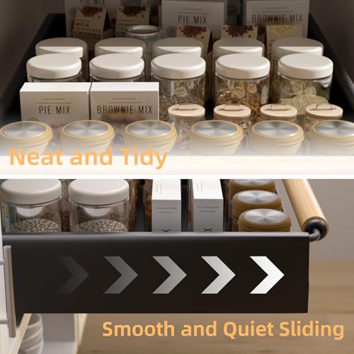 Pull Out Cabinet Organizer, 15.3'' Deep Expandable Slide Out Cabinet Organizer Fixed with Adhesive Nano Film, Slide Out Drawers Pull Out Tray for Cabinet in Kitchen, Pantry, Bathroom, Black - color: Black