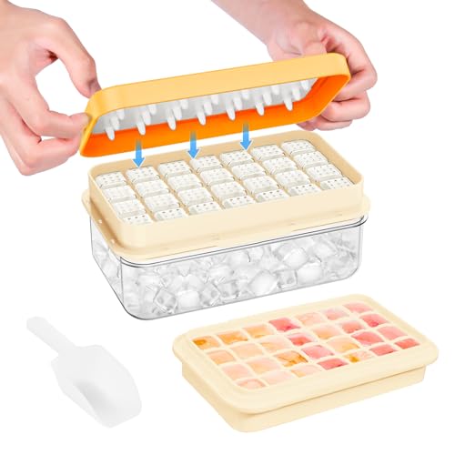 Ice Cube Tray with Lid and Bin, 28 pcs Ice Cubes Molds, Ice Trays for Freezer, Ice Cube Tray Mold, with 1 tray, Ice Freezer Container, Spill-Resistant Removable Lid & Ice Scoop, for Whiskey,Cocktail - color: Yellow, size: 0.8"-1tier