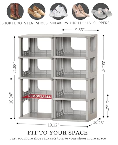 HAIXIN 10 Tier Narrow Shoe Rack, Shoe Rack for Closet, Small Shoe Rack Organizer for Front Door Entrance, Compact Stackable Shoe Storage Shelves Space Saving - Grey - color: Grey, size: 10 Tier