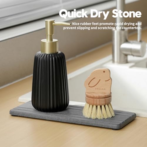 Razborci 2PCS Diatomite Quick Stone Drying Tray Mat For Bathroom & Kitchen Counter, Instant Dry Water Absorbent Drink Bar Coaster,Vanity Sink Caddy Organizer,Dish Soap Sponge Holder, Dark Gray,9"x3.5" - color: 2pack-9"x 3.5" - Dark Gray