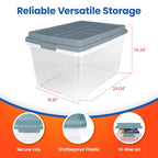 Hefty 72 Quart Hi-Rise Storage Bin with Lid, Stackable Plastic Container Tote for Home, Office, and Classroom Organization, 6 Pack, Smoke Blue