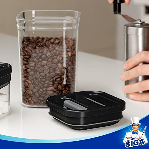 MR.SIGA 6 Piece Airtight Food Storage Container Set, BPA Free Kitchen Pantry Organization Canisters, One-handed Kitchen Storage Containers for Cereal, Spaghetti, Pasta, Black - color: Black