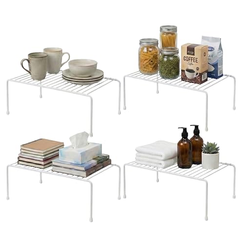 Evelots Kitchen Cabinet Wire Shelf Organizer/Rack - 4 Pack Sturdy Metal Shelf Risers - Double Your Counter Space - Great for Kitchen, Freezer, Pantry and Bathroom - Rustproof - White - color: White - Regular, size: Set of 4