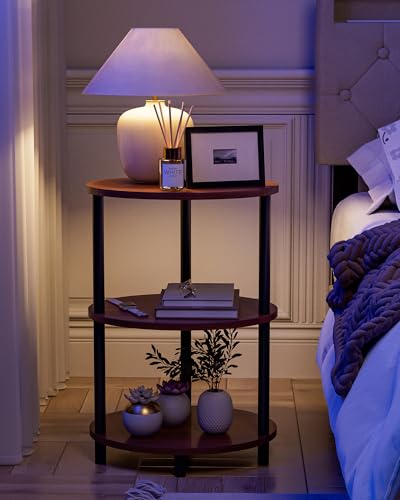 Small Round Side Table - 3-Tier Oval Accent Table for Small Spaces, Rustic Wood and Metal Couch End Table, Nightstand for Bedroom or End Table Living Room, Set of 2, Rustic Walnut - color: Rustic Walnut, size: 2-Pack, style: Without Power Outlets