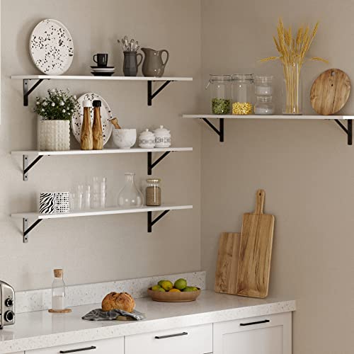 DINZI LVJ Long Wall Shelves, 39.4Inch Wall Mounted Shelves Set of 2, Easy-to-Install, Wall Storage Ledges with Sturdy Metal Brackets for Living Room, Bathroom, Bedroom, Kitchen, White - color: White, size: 39.4 Inch