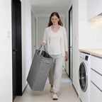 ZERO JET LAG Slim Laundry Hamper With Handles Collapsible Laundry Basket Thin Dirty Clothes Basket Narrow Laundry Bag Foldable Dirty Cloth Hamper 45L (24 inches,Grey) - color: Gray (With Handles)