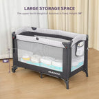 ELEMARA Wide Baby Bassinet Bedside with Diaper Changer,Long Next to Bed Crib with Mattress,Sheet,Music, Playpen Travel Bed with Storage (3 in 1 Baby Bassinet, 3 in 1 Full) - style: 3 in 1 Baby Bassinet