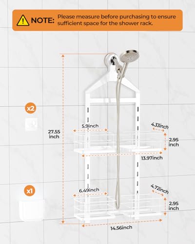 ODesign 2 Tier Height-Adjustable Shower Caddy Hanging Anti-Swing-Over The Shower Head Caddy-Storage Organizer Bathroom Shelves Basket-White - color: White, size: 2 Tier