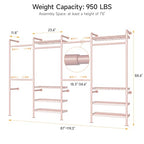 ONBRILL H4 Wall Mounted Closet System, Expandable Industrial Pipe Clothes Rack Clothing Rack for Hanging Clothes, Heavy Duty Closet Organizers and Storage in Wardrobe Closet - color: Pink