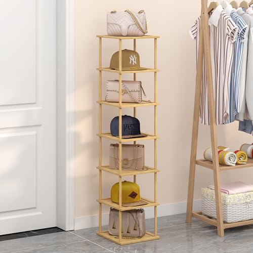 MHXW SXPN Bamboo Free Standing Shoe Rack Shelf Multi Tier Tall Wooden Stackable Shoes Rack Organizer for Closet Front Door Entrance Narrow Vertical Shoe Storage (Bamboo, 7 Tiers) - color: Bamboo, size: 7 Tiers