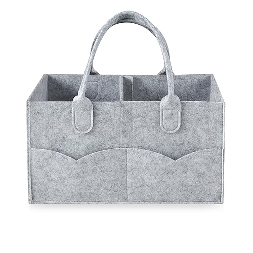 PandaEar Baby Diaper Caddy Organizer, Portable Diaper Holder Organizer Nursery Storage Basket for Wipes & baby stuff, Collapsible Baby Organizer with Divided Design (Grey) - color: Grey